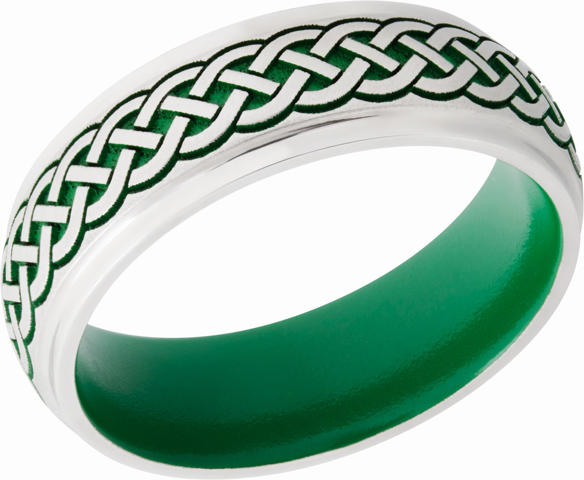 Cobalt chrome 7mm domed band with grooved edges a laser-carved Celtic pattern featuring Cerakote Romantic Gift Bold Designs