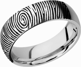 Elegant Flow Layered Texture Cobalt chrome 7mm domed band with laser-carved fingerprint