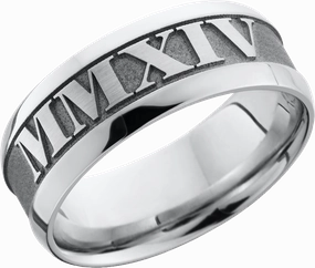 Cobalt chrome 8mm band with a reverse laser-carving of roman numerals Polished Detail