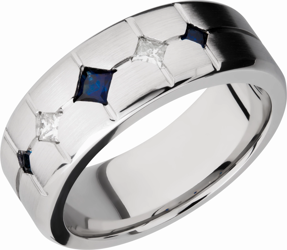 Delicate Shine Romantic Layer Cobalt chrome 8mm beveled band with 3 sapphires and 2 diamonds