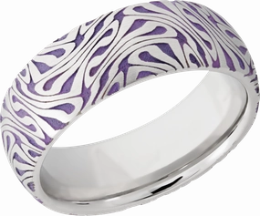 Sparkling Jewelry Showstopper Look Cobalt chrome 8mm domed band with a laser-carved escher pattern featuring Bright Purple Cerakote in the recessed pattern