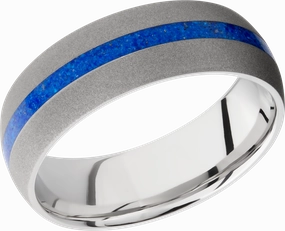 Cobalt chrome 8mm domed band with a mosaic inlay of Lapis Elegant Jewelry