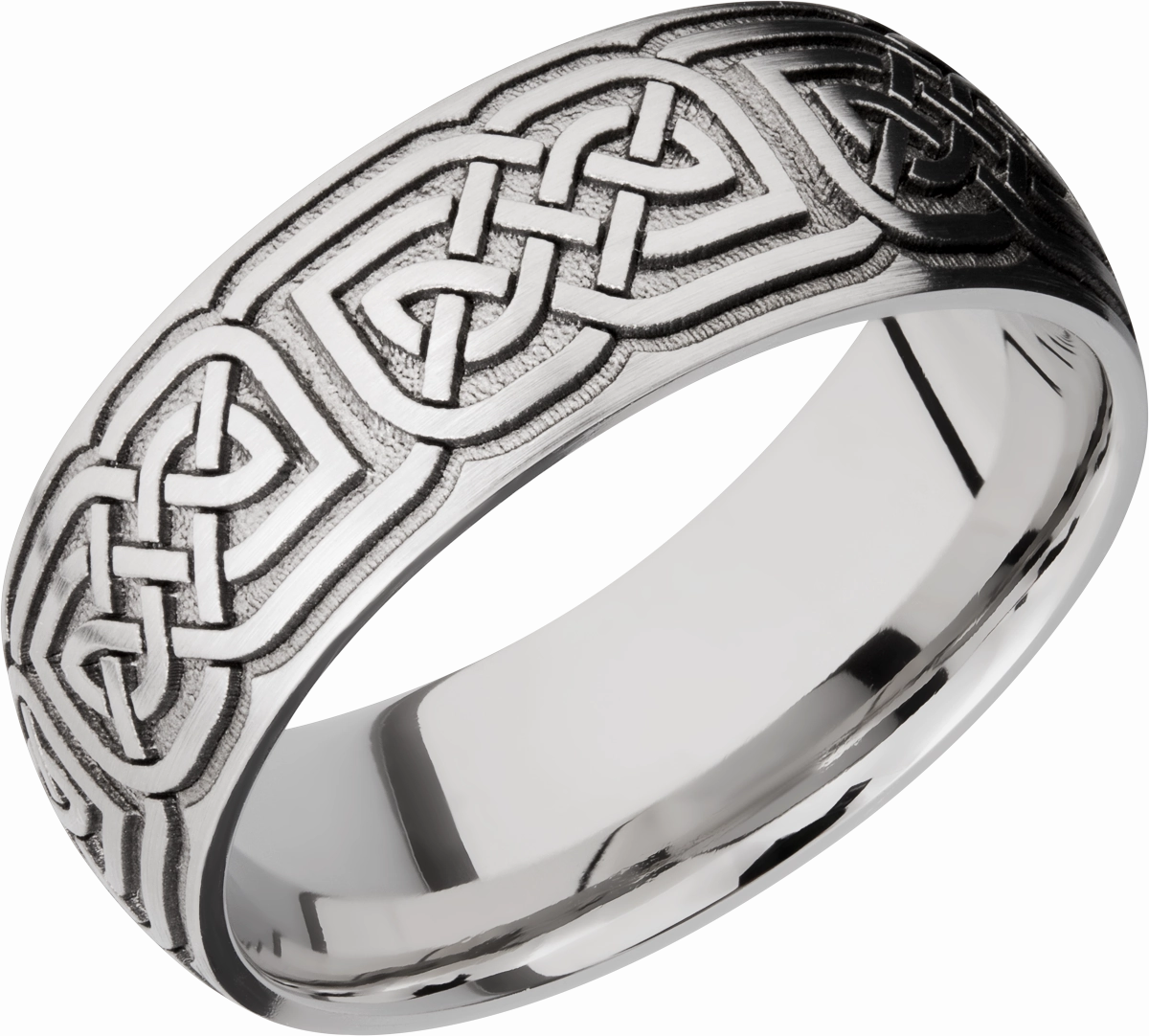 Cobalt chrome 8mm domed band with laser-carved celtic pattern Casual Spark Graceful Lines