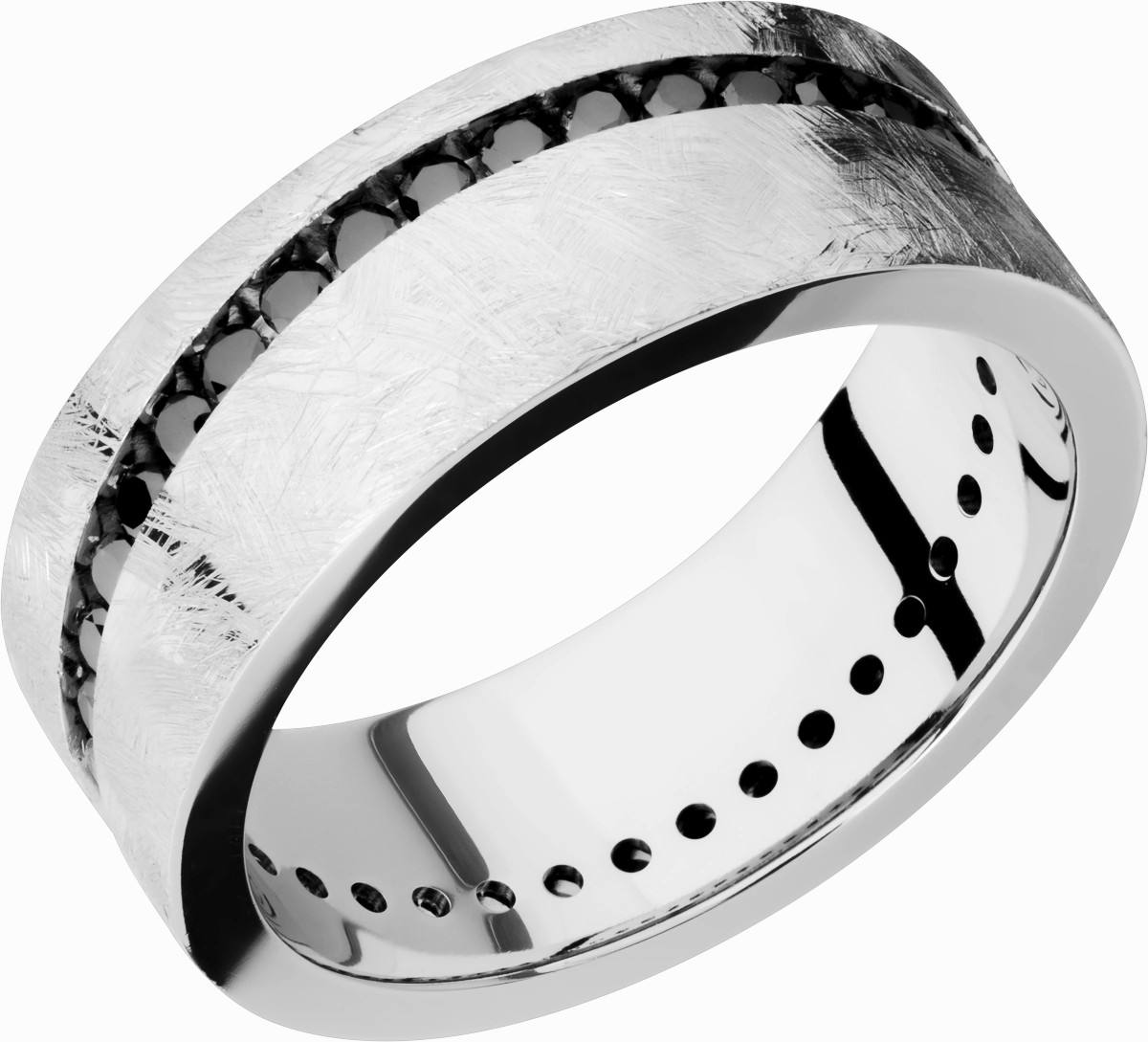 Handcrafted Work Lustrous Finish Cobalt chrome 8mm flat band with eternity black angled channel-set diamonds