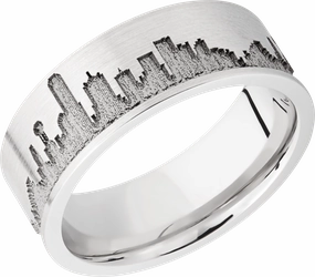 Unique Edge Cobalt chrome 8mm flat band with laser-carved Dallas skyline