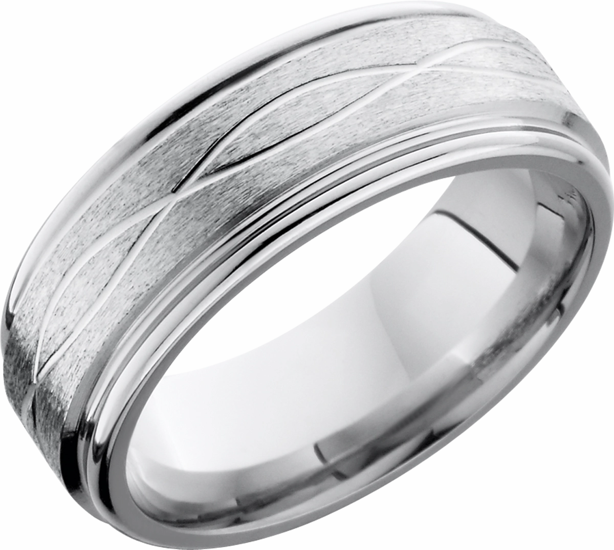 Graceful Piece Allure Sparkle Cobalt chrome 8mm flat band with rounded edges and a laser-carved infinity pattern