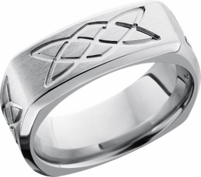 Celebration Look Cool Layer Cobalt chrome 9mm domed square band with a laser-carved lovers knot pattern