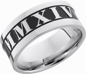Cobalt chrome 9mm flat band with laser-carved roman numerals Casual Look Statement Fit