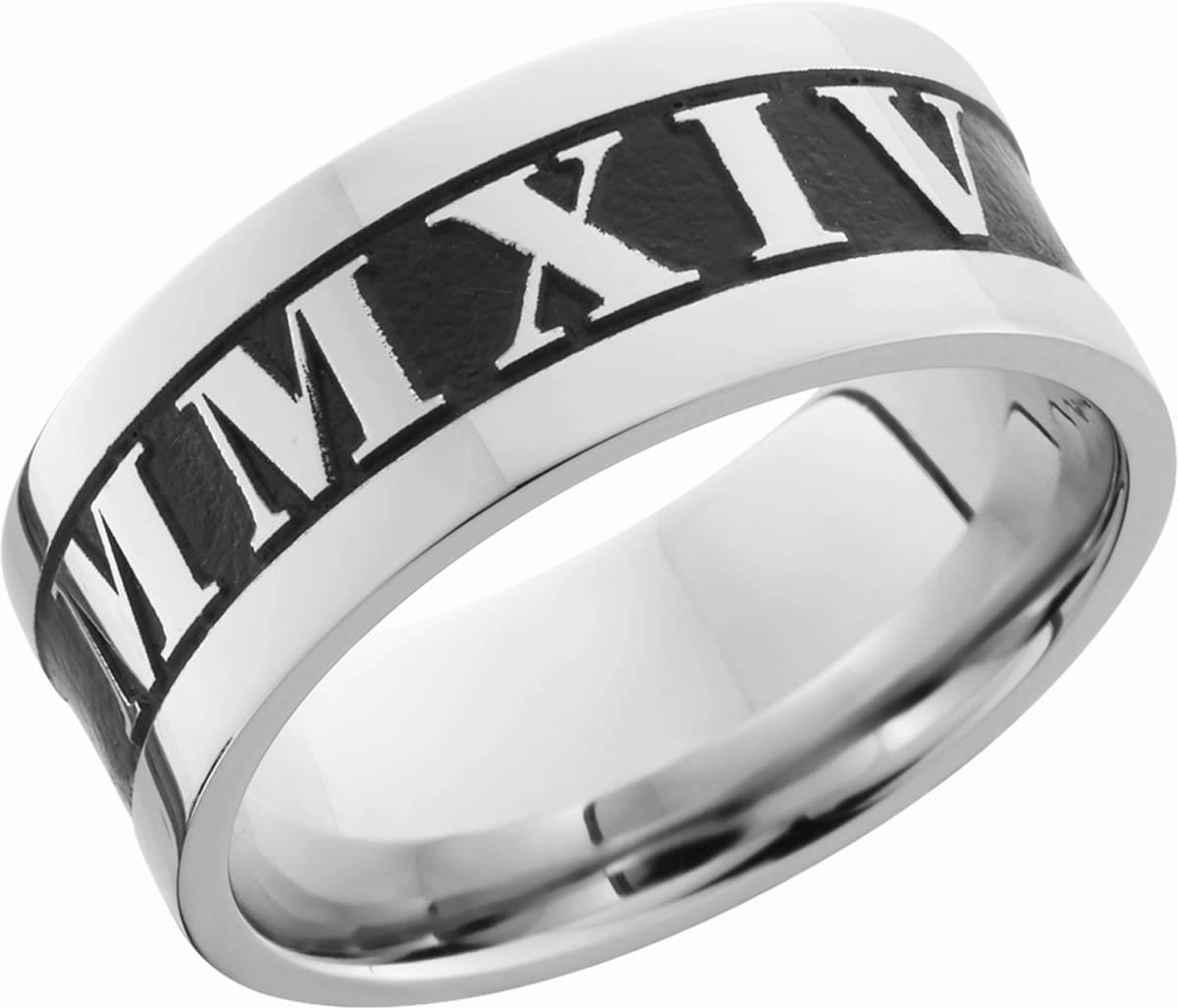 Cobalt chrome 9mm flat band with laser-carved roman numerals Casual Look Statement Fit