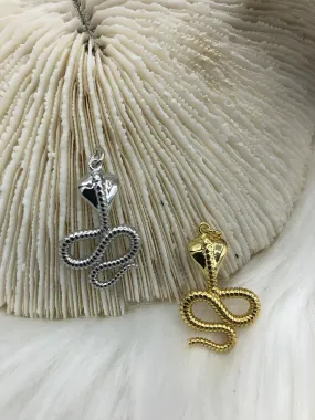 Cobra Charm Pendant, Gold or Silver Snake Charm Pendants, 2 Colors to choose from, Fast Ship Handmade Adornment Elegant Look