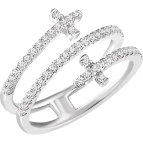 Stylish Bauble Event Gift 14K White 3/8 CTW Diamond Sideways Cross Ring