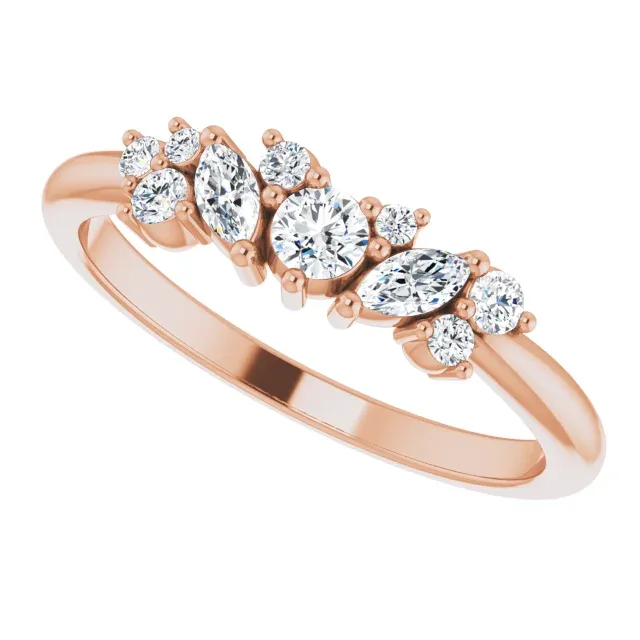 Sparkling Object Luxury Look 14K Rose 1/3 CTW Diamond Multi-Shape Ring