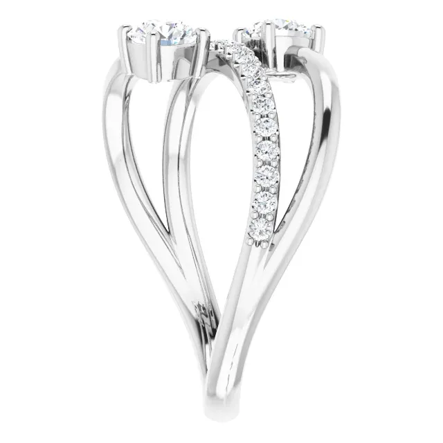 14K White 3/4 CTW Diamond Two-Stone Bypass Ring Stylish Craft