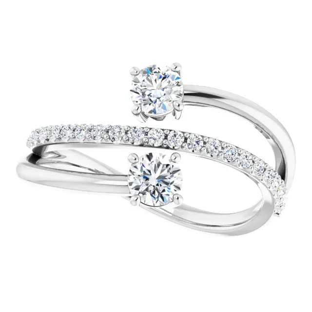 14K White 3/4 CTW Diamond Two-Stone Bypass Ring Custom Expression Dainty Feel