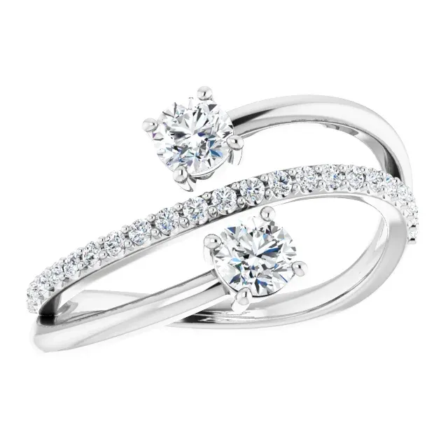Sturdy Article 14K White 3/4 CTW Diamond Two-Stone Bypass Ring