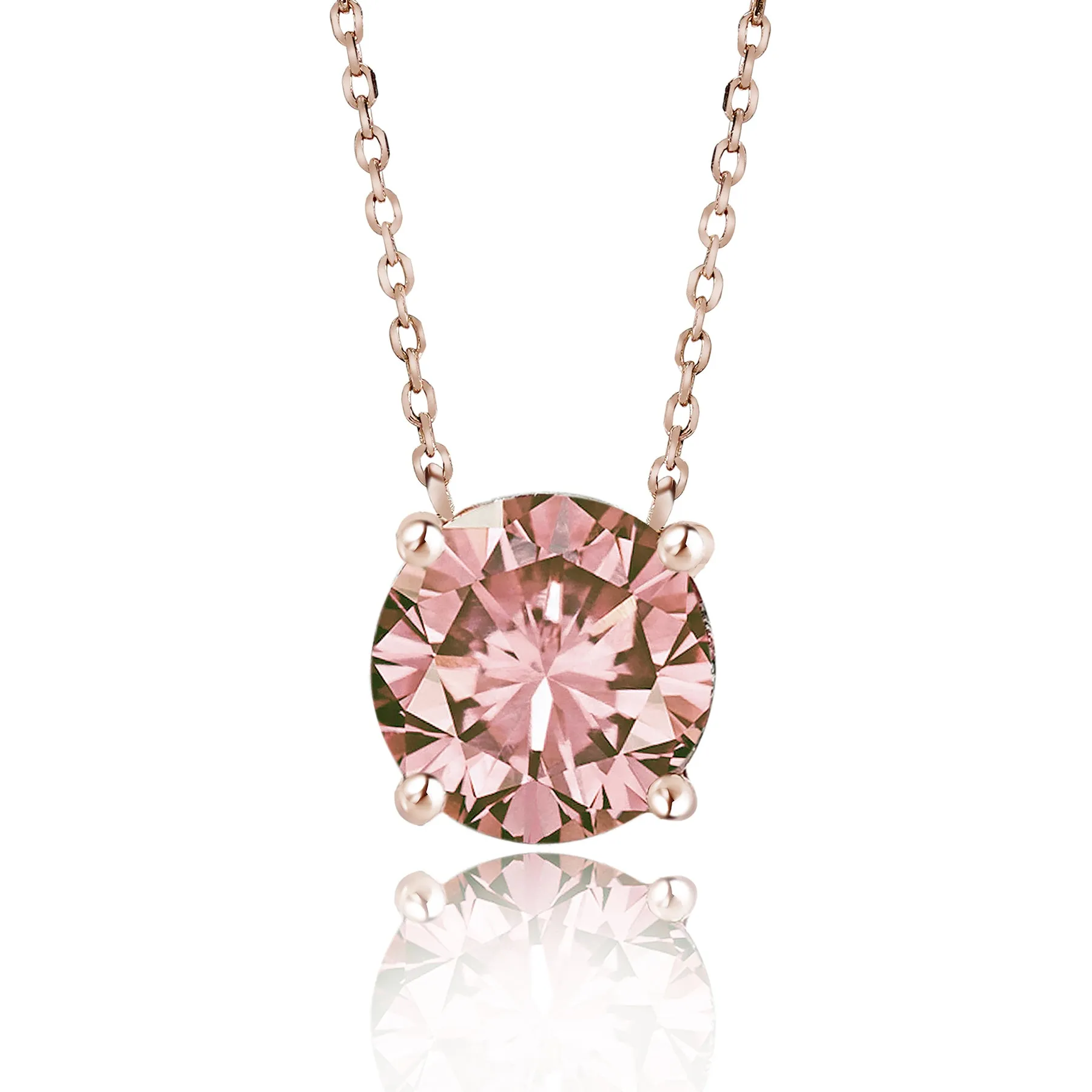 Lovely Adornment Divine Adornment Bestselling 1 Carat Round Cut Real Morganite Solitaire Pendant Necklace in 18k Rose Gold Over Silver