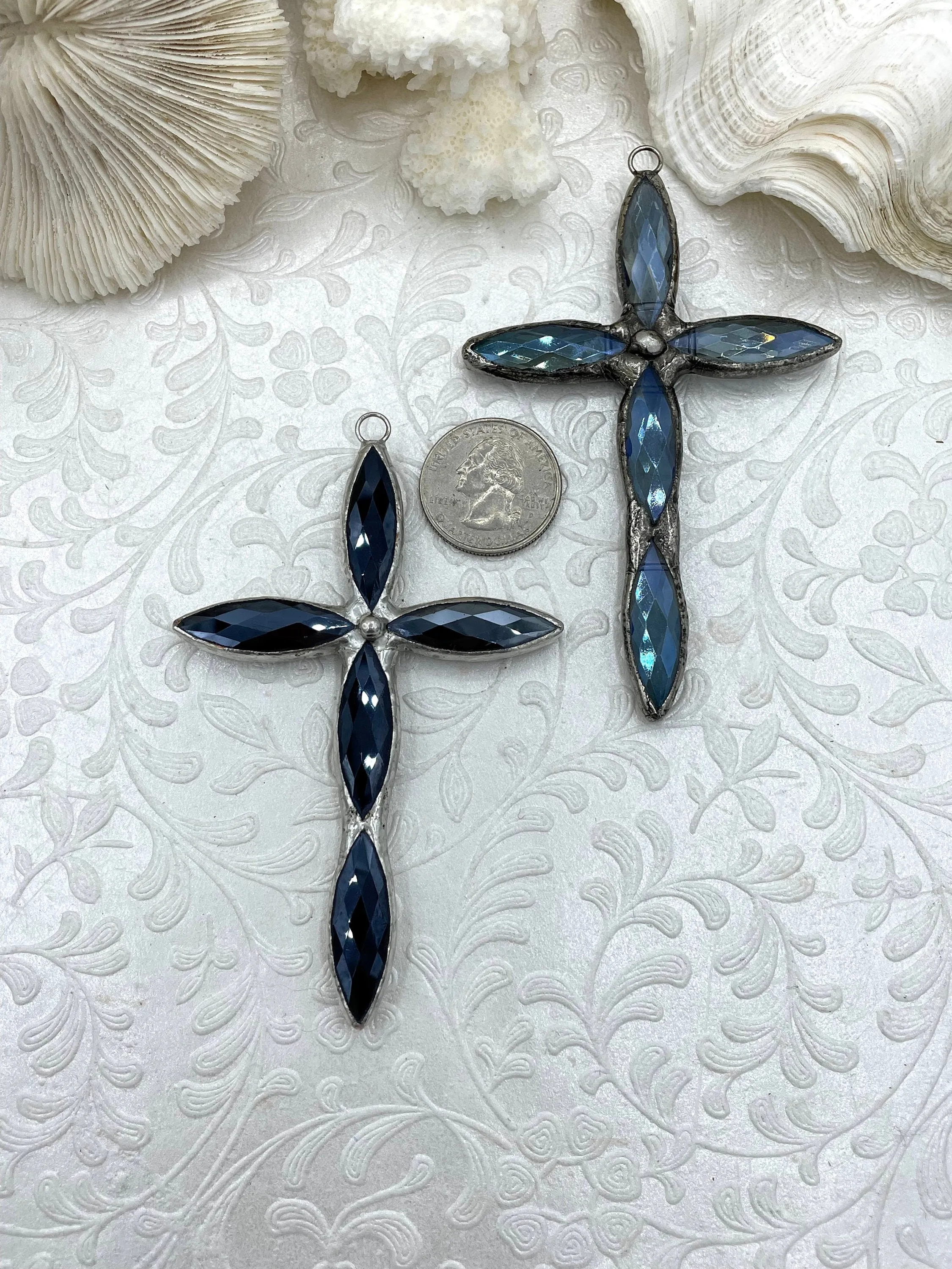 Soldered Cross Shaped Crystal Pendants and charms. Large Cross Shape Crystal, 5 Styles, 94mm x 62mm x 8.5mm, 4mm Bale ID, Fast Shipping Rarely Worn Piece