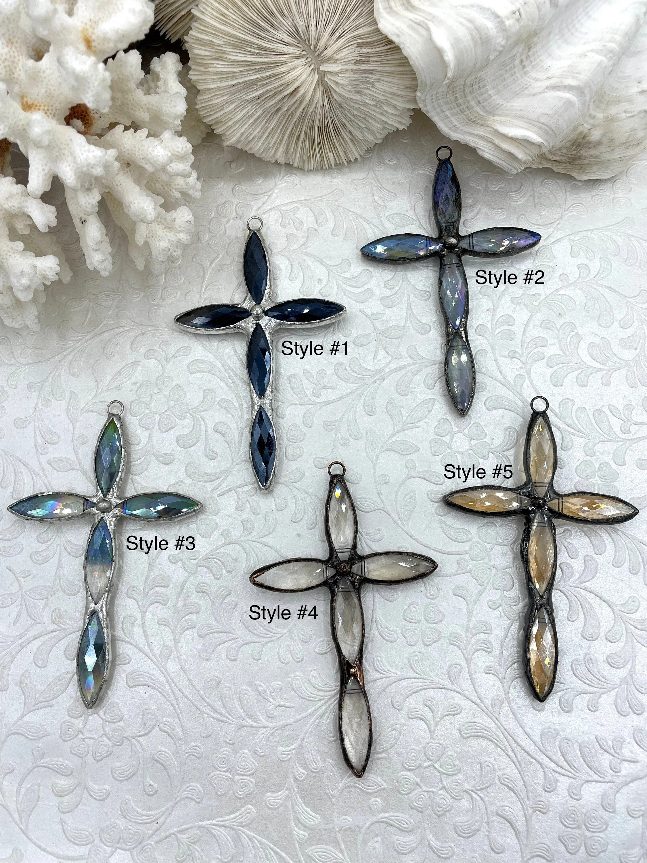 Soldered Cross Shaped Crystal Pendants and charms. Large Cross Shape Crystal, 5 Styles, 94mm x 62mm x 8.5mm, 4mm Bale ID, Fast Shipping Teen Beaded Piece