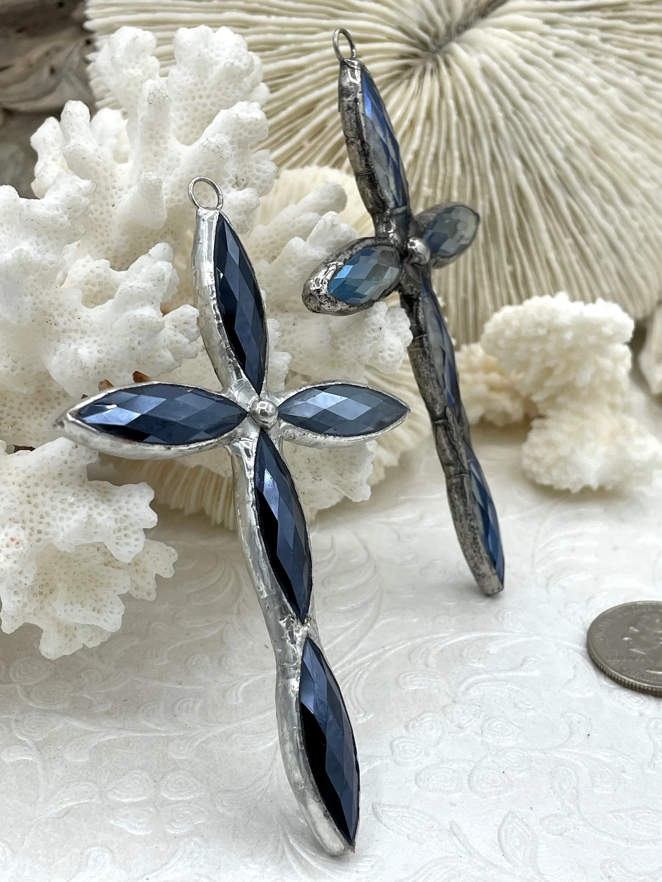 Soldered Cross Shaped Crystal Pendants and charms. Large Cross Shape Crystal, 5 Styles, 94mm x 62mm x 8.5mm, 4mm Bale ID, Fast Shipping Lightweight Item Diverse Accent