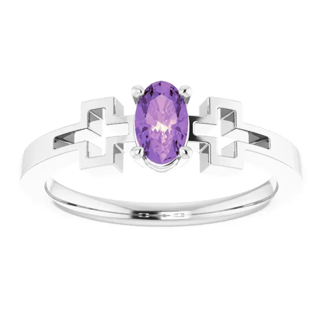 14K White Amethyst Youth Solitaire Cross Ring Minimal Harmony luxury item