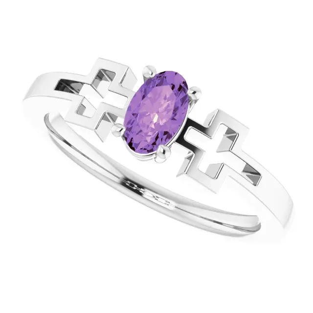 14K White Amethyst Youth Solitaire Cross Ring Unique Statement