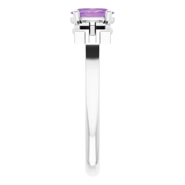 Stylish Gift 14K White Amethyst Youth Solitaire Cross Ring