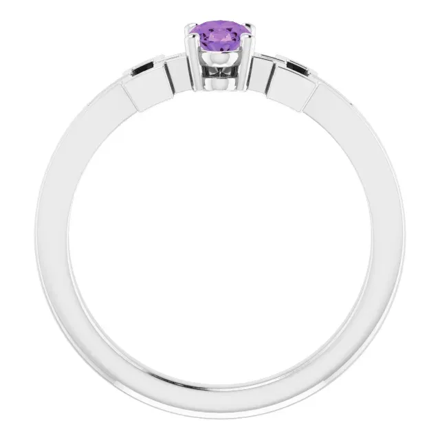 14K White Amethyst Youth Solitaire Cross Ring Sparkling Embellishment Sleek Look