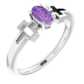 Personal Statement 14K White Amethyst Youth Solitaire Cross Ring