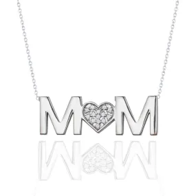 Cultural Event MOM Diamond Pendant Necklace in 18K White Gold over Silver