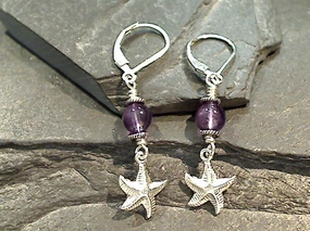 Fashionable Finish Amethyst, Sterling Silver Starfish Earrings