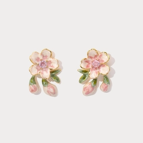Square Trinket Enamel Sakura Earrings