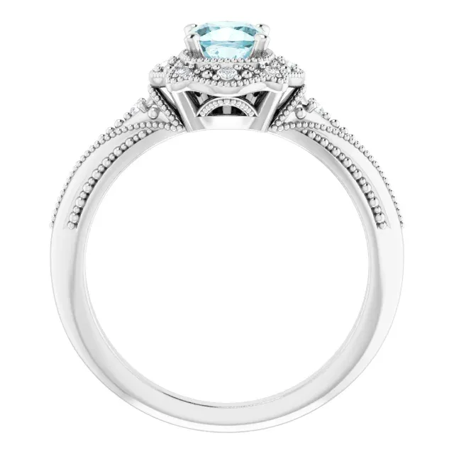 14K White Sky Blue Topaz & .08 CTW Diamond Ring Polished Simplicity