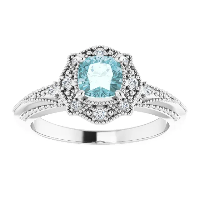 14K White Sky Blue Topaz & .08 CTW Diamond Ring Stylish Craft