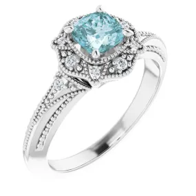14K White Sky Blue Topaz & .08 CTW Diamond Ring Bold Symbol