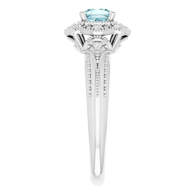 Eternal Ornament 14K White Sky Blue Topaz & .08 CTW Diamond Ring