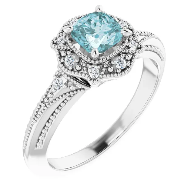 14K White Sky Blue Topaz & .08 CTW Diamond Ring Bold Symbol