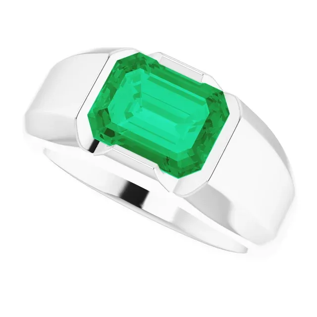 Platinum Lab-Grown Emerald Ring Pure Form Perfect Accent