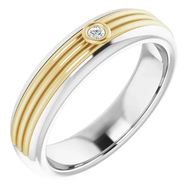 14K White & Yellow .02 CTW Diamond Men's Ring Superior Symbol