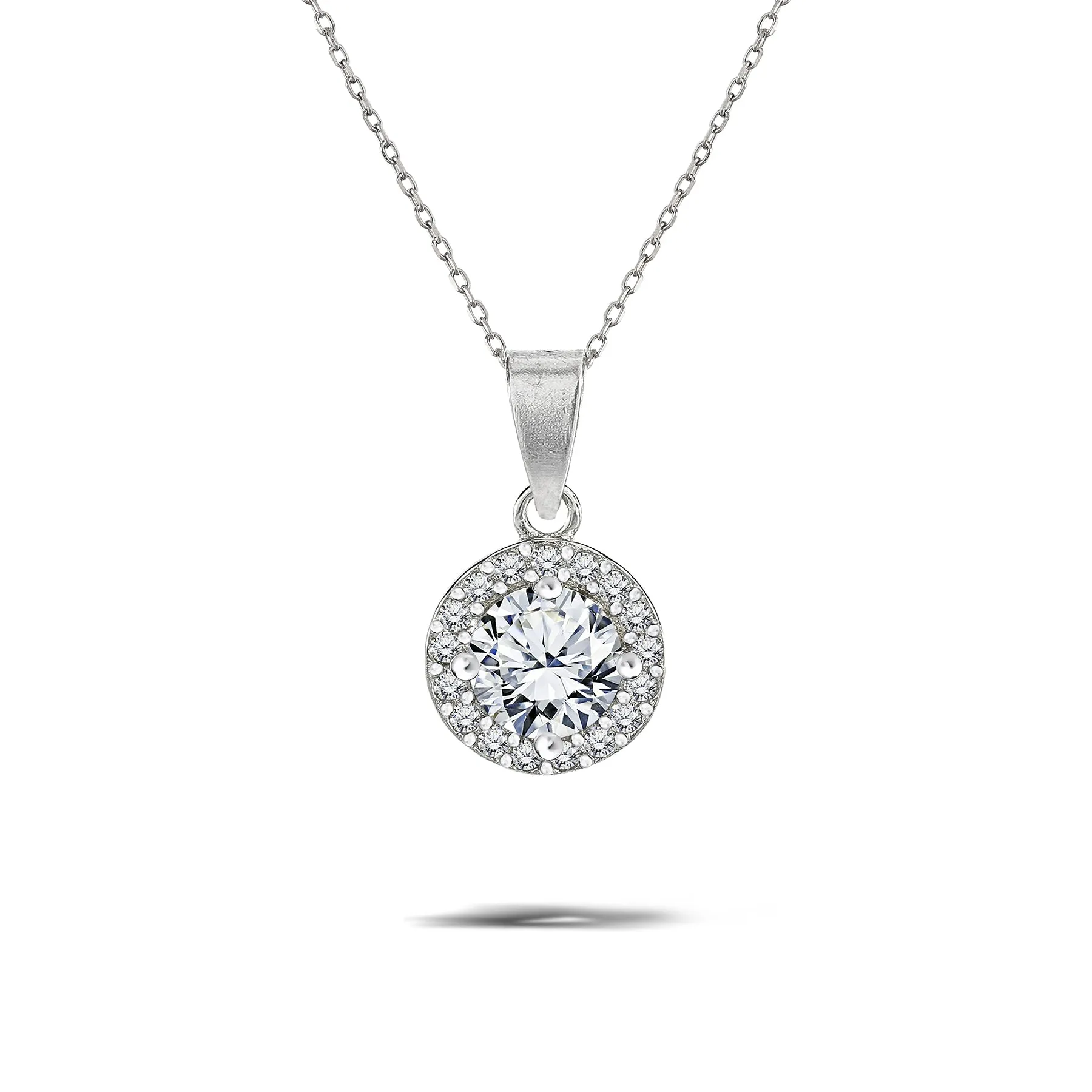 1.5 Carat Round Cut Halo Cubic Zirconia Pendant Necklace for Female in 18k White Gold over Silver Gift For All