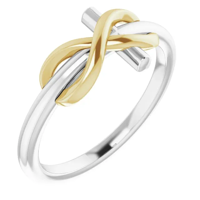 Everyday Favorite Affordable Object 14K White & Yellow Infinity-Inspired Cross Ring