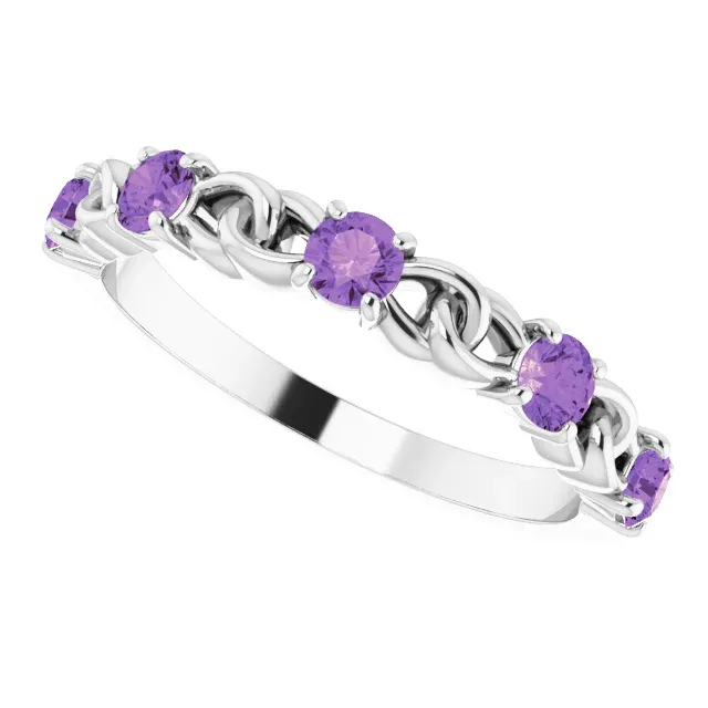 14K White Amethyst Stackable Link Ring Easy Appearance