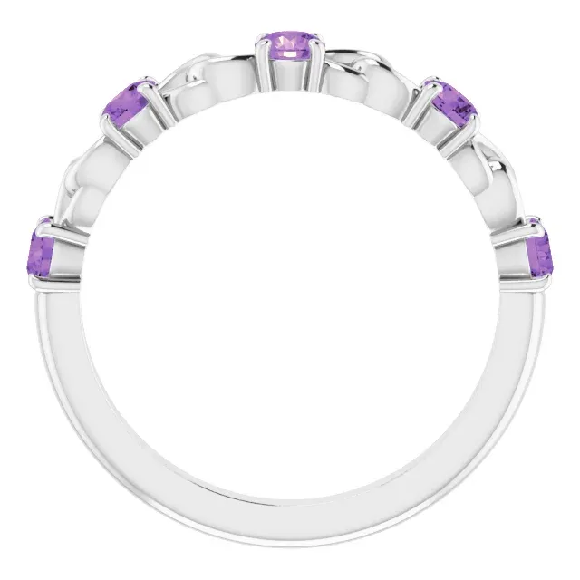 Popular Trend 14K White Amethyst Stackable Link Ring