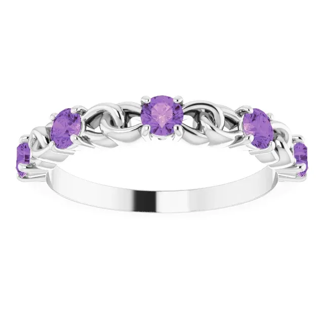 14K White Amethyst Stackable Link Ring Handcrafted Adornment