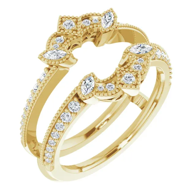 Gift Under 50 Evolutionary Trend 14K Yellow 3/8 CTW Diamond Art Deco Milgrain Ring Guard