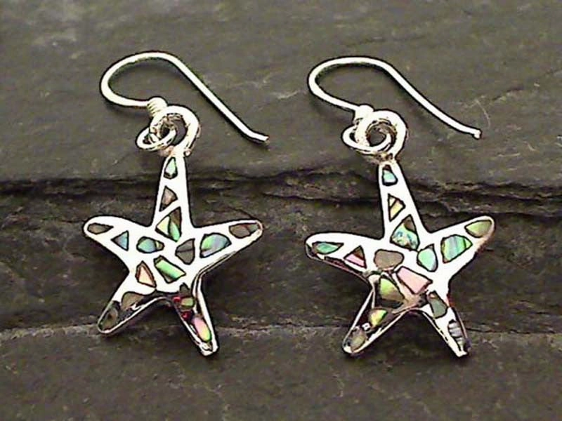 Abalone, Sterling Silver Starfish Earrings Sturdy Finish