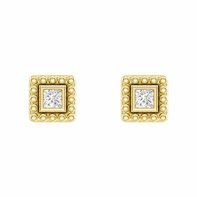 Convertible 2 in 1 Beaded Jacket Stud Earrings with Princess Cut Lab Diamond Distinctive Edge