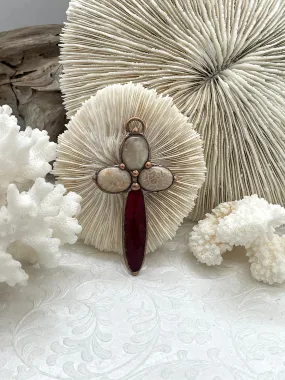 Copper Soldered Stone Cross Pendants, Cross Shape Crystal and Red Stone, 65mm x 37mm x 6mm, Fast Shipping Popular Choice Minimal Highlight