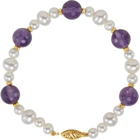 Boundless Mixes Stellar Design 14K Yellow Freshwater Cultured Pearl & Amethyst 7.5" Bracelet