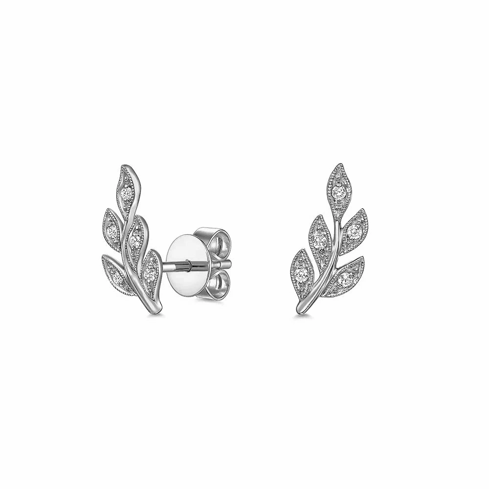 Couture Botanical Foliage Lab Grown Diamond Stud Earrings Special Gift Sharp Silhouette