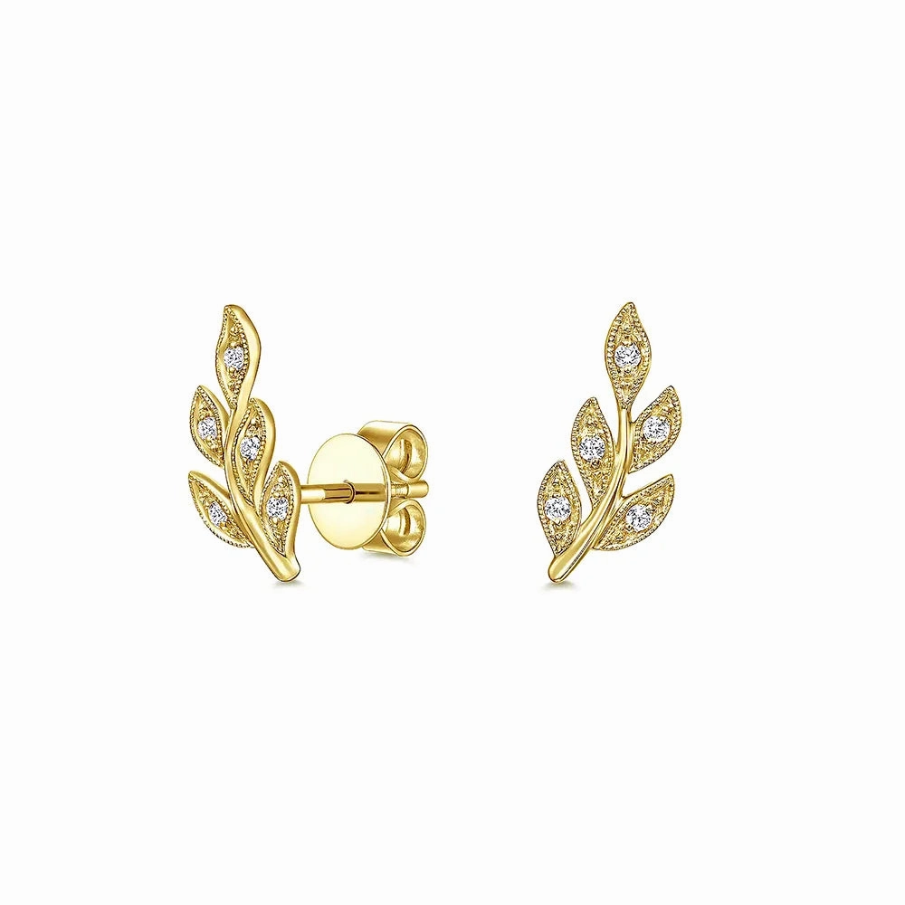 Classic Mood Couture Botanical Foliage Lab Grown Diamond Stud Earrings